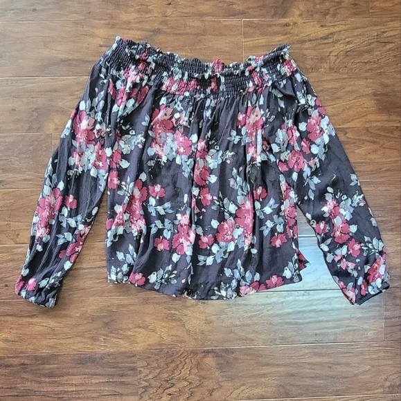 Aeropostale Off The Shoulder L9ng Sleeved Floral Blouse Size Large - Picture 2 of 11